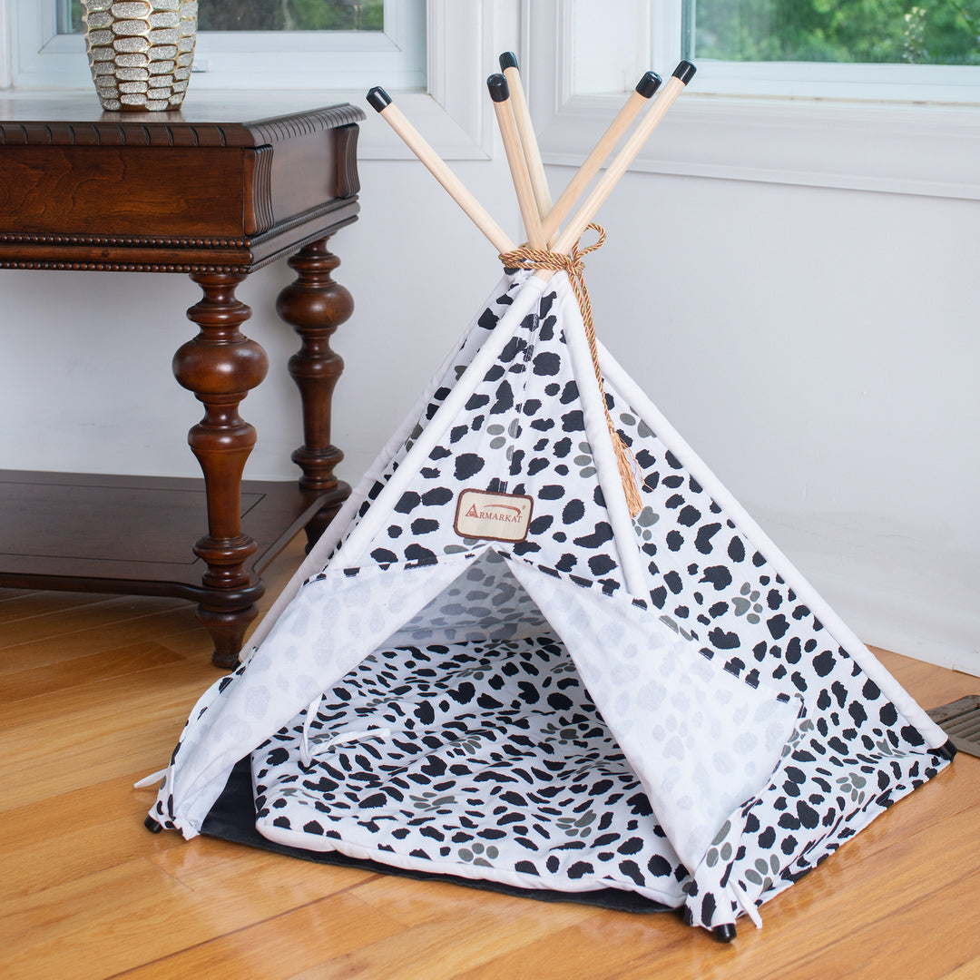 Armarkat Cat Bed Model C46, Teepee style White With black paw print Image 3
