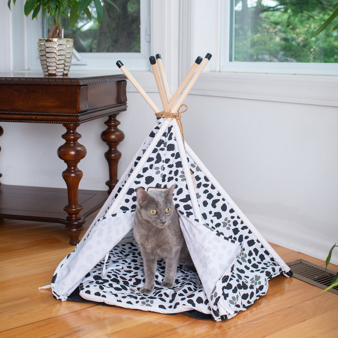 Armarkat Cat Bed Model C46, Teepee style White With black paw print Image 4