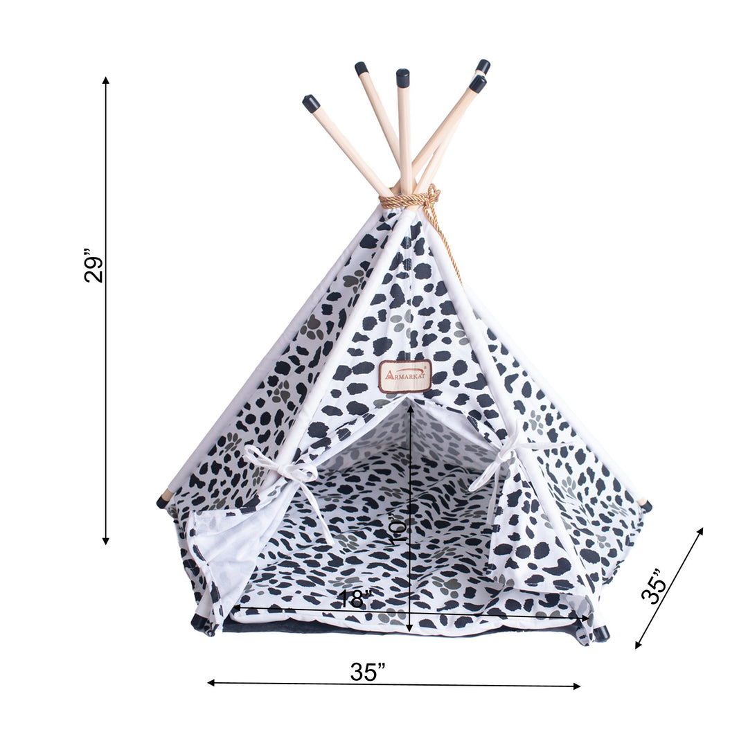 Armarkat Cat Bed Model C46 Teepee Tent White Black Paw Print Waterproof 35x35 Image 6