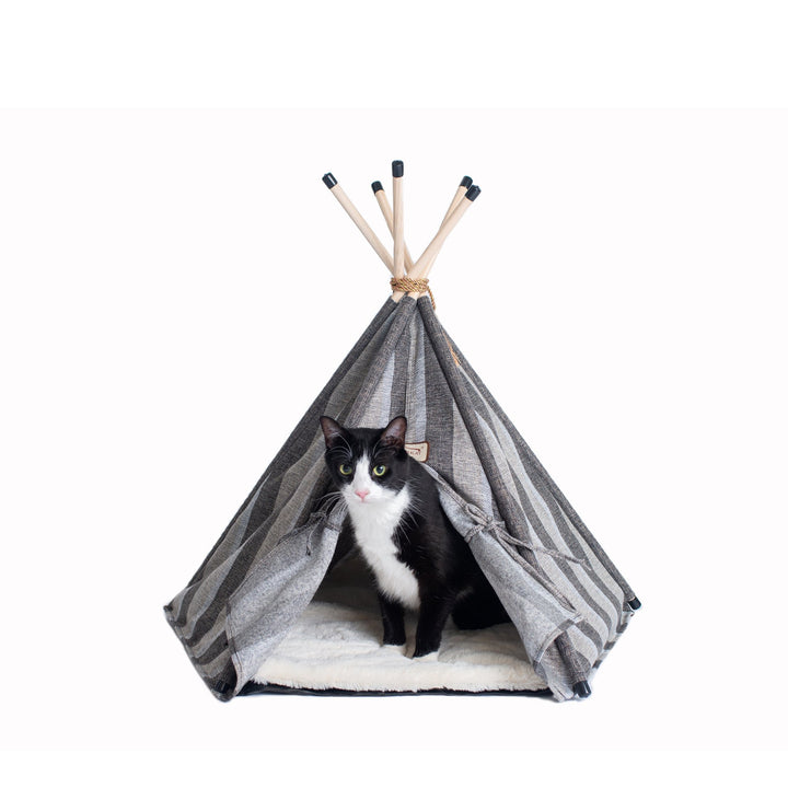 Armarkat Cat Bed C56 Teepee Gray Striped Pattern Soft Plush Durable Water Resistant Image 1