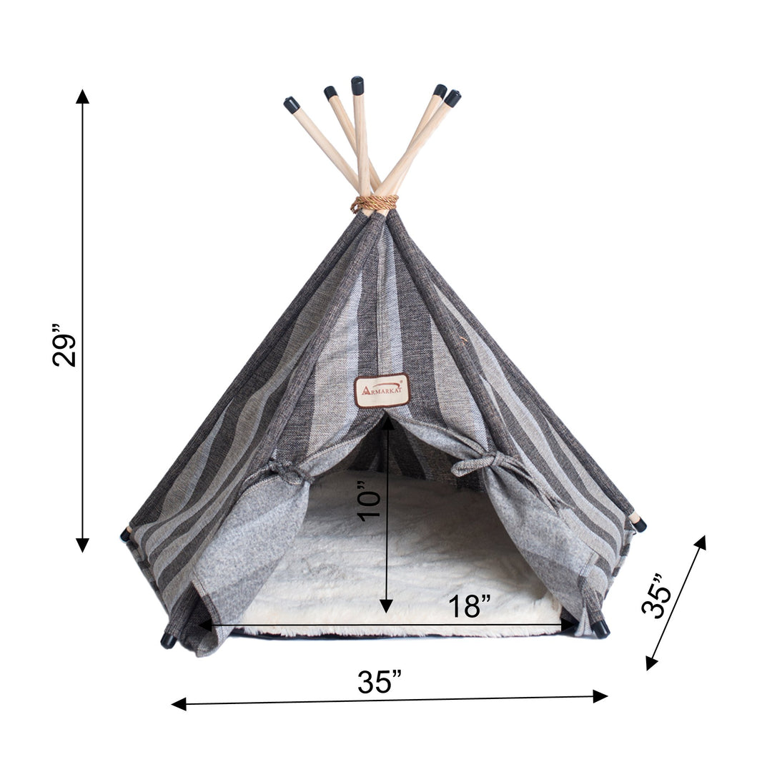 Armarkat Cat Bed C56 Teepee Gray Striped Pattern Soft Plush Durable Water Resistant Image 4