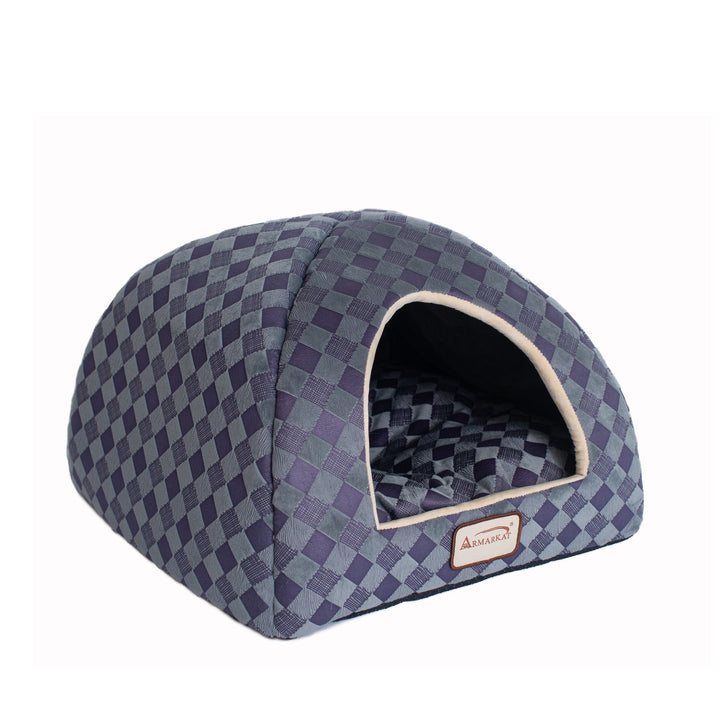 Armarkat Cat Bed C65 Purple Gray Checkered Dome Small Dog Foam Fabric Image 3