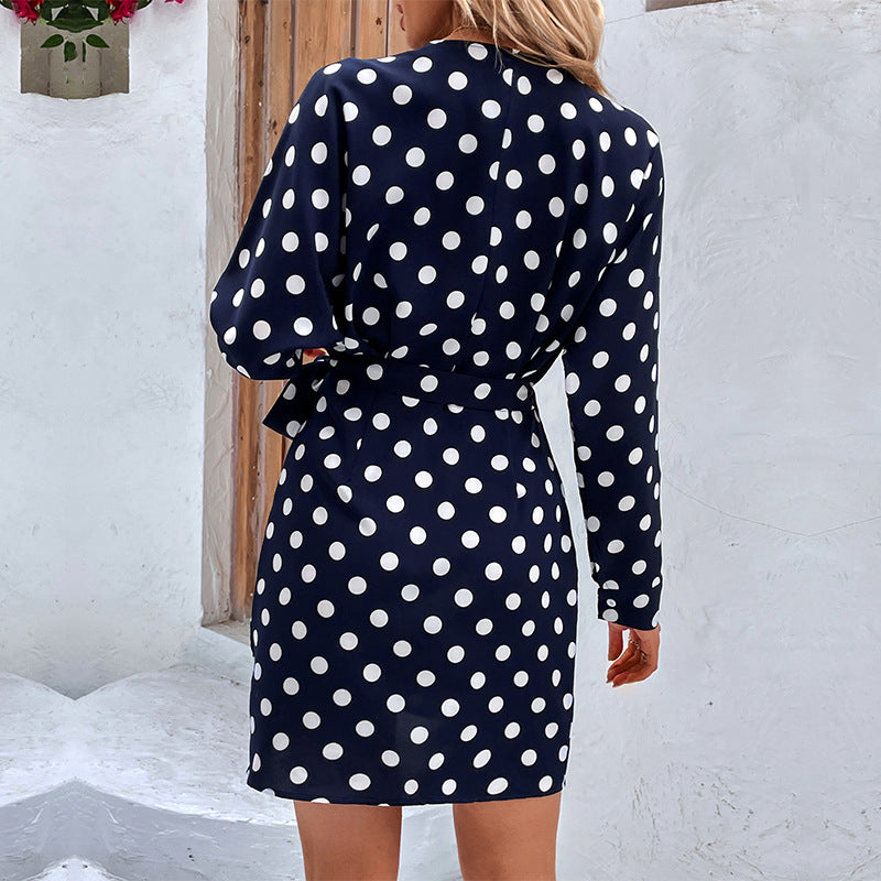 One-piece Long-sleeved Polka Dot Printed Dress Image 3