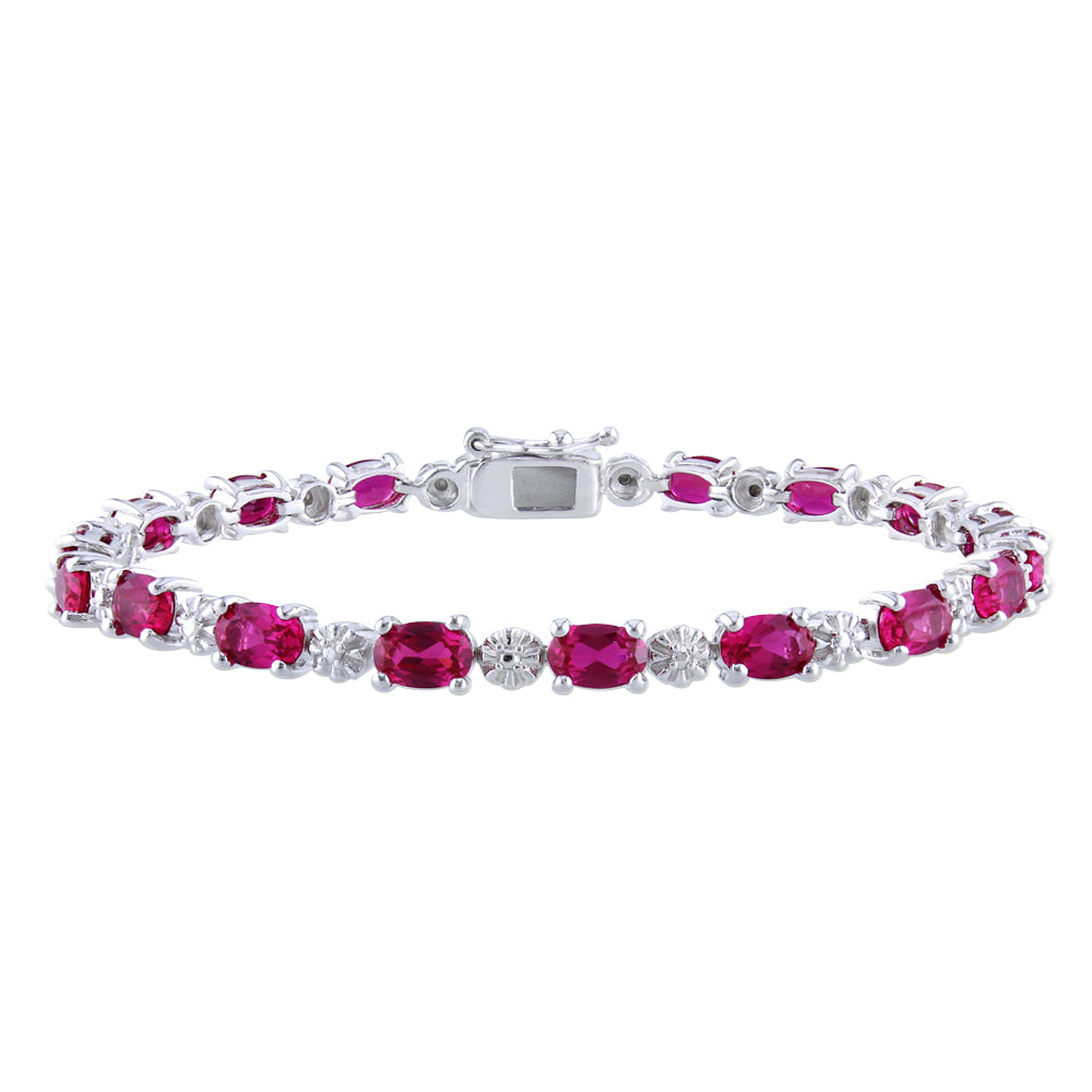 13.50 Carat (ctw) Lab-Created Ruby Bracelet with Diamonds in Sterling Silver Image 1