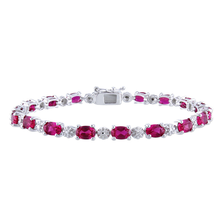 13.50 Carat (ctw) Lab-Created Ruby Bracelet with Diamonds in Sterling Silver Image 1