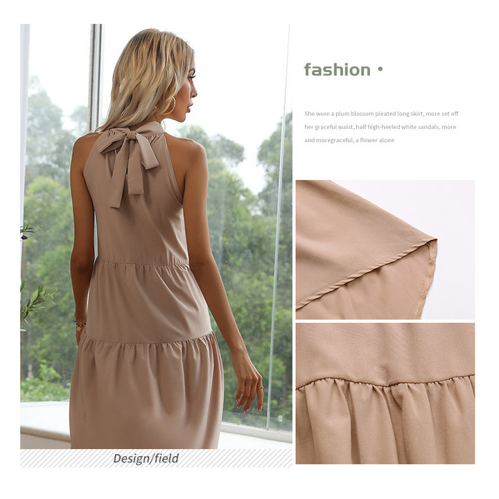 Solid Color Neckline Waist Fitting Dress Image 6