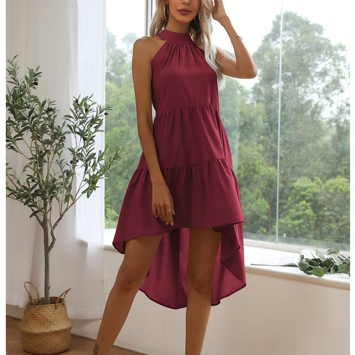 Solid Color Neckline Waist Fitting Dress Image 4