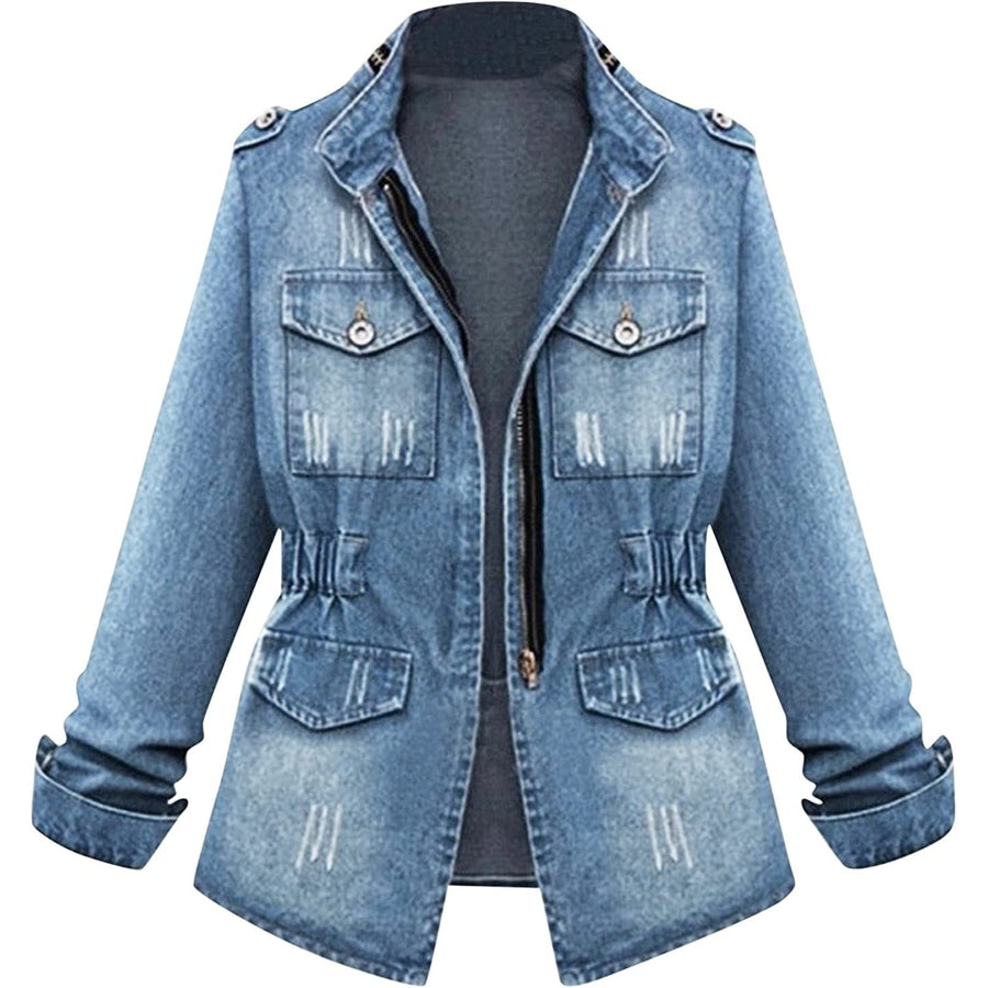 Plus Size Casual Womens Ladies Denim Oversize Jeans Chain Jacket Pocket Coat Image 1