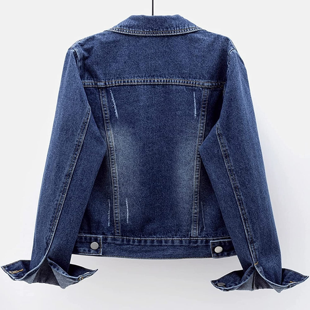 Womens Bride Casual Jean Jacket Distressed Ripped Denim Jacket Coat with Pockets Image 2