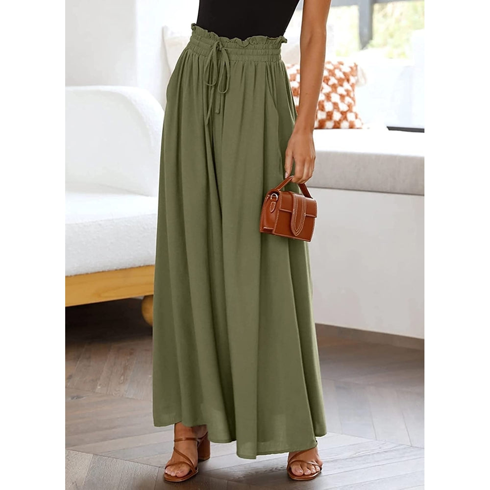 Pants for Women Casual Elastic Waist Wide Leg Pants with Pockets Image 2
