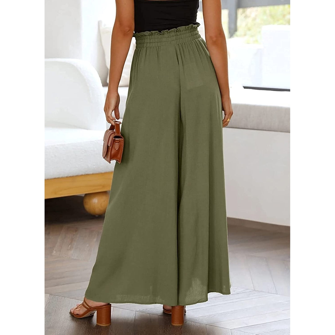 Pants for Women Casual Elastic Waist Wide Leg Pants with Pockets Image 3