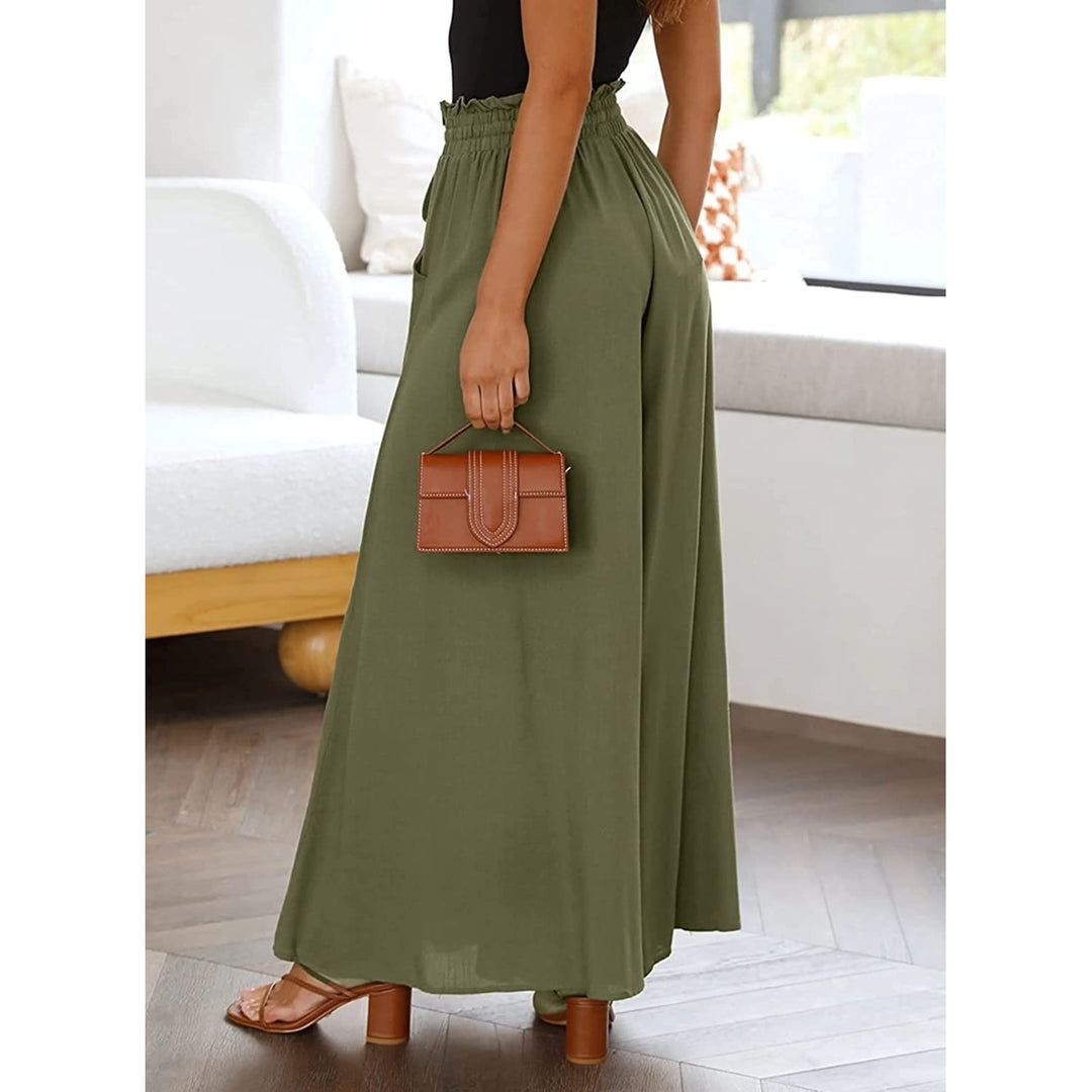 Pants for Women Casual Elastic Waist Wide Leg Pants with Pockets Image 4