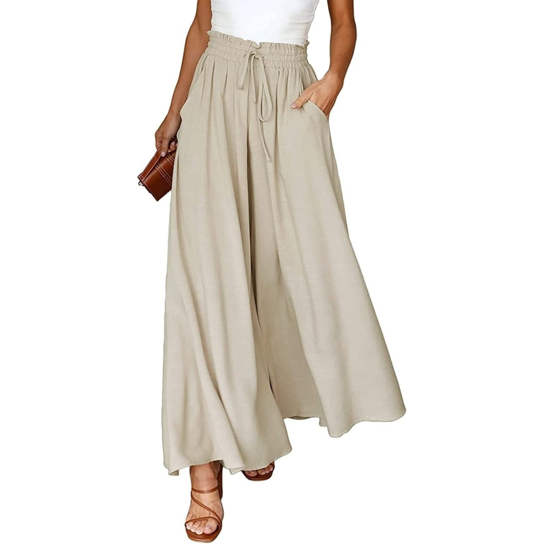 Pants for Women Casual Elastic Waist Wide Leg Pants with Pockets Image 1