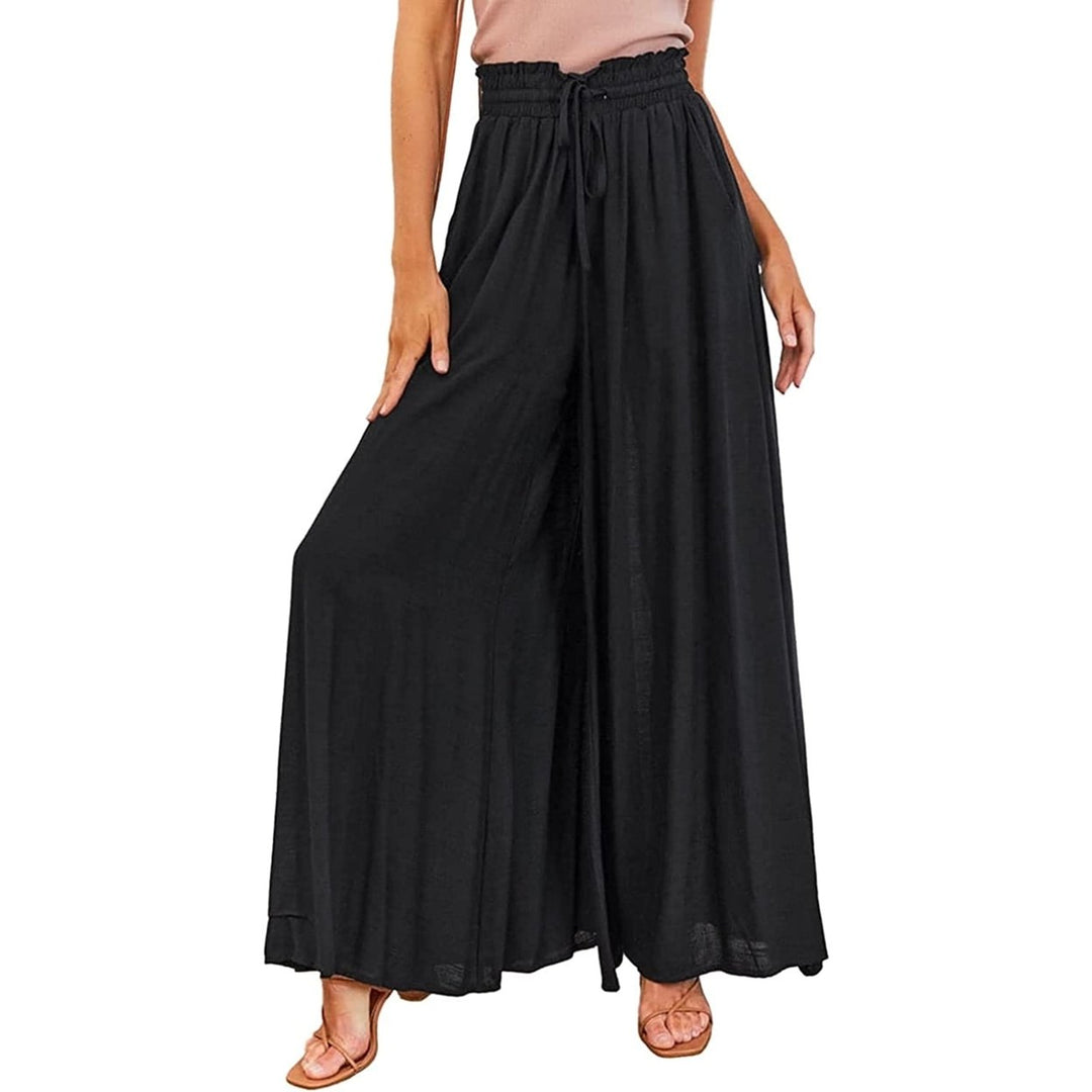 Pants for Women Casual Elastic Waist Wide Leg Pants with Pockets Image 1