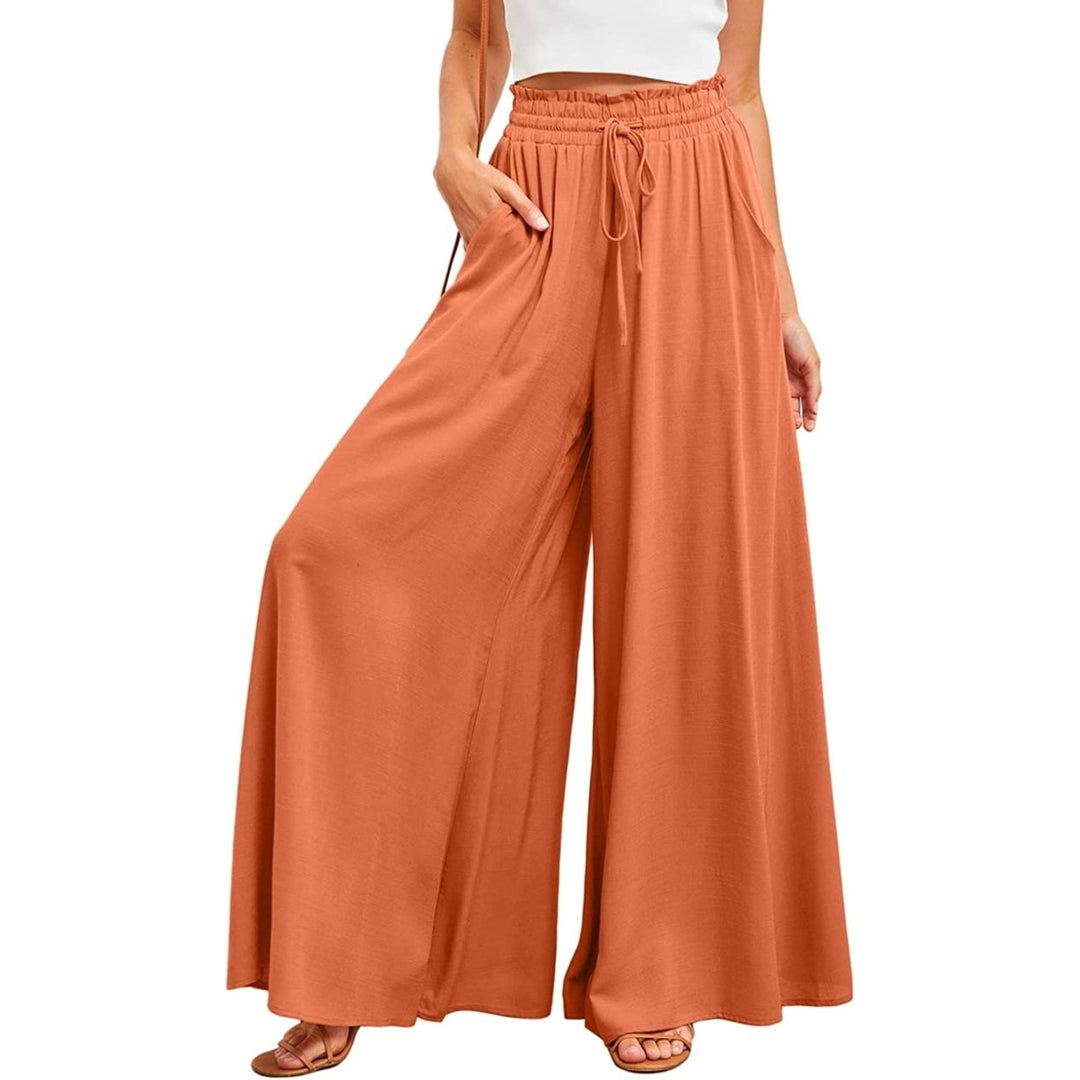 Pants for Women Casual Elastic Waist Wide Leg Pants with Pockets Image 1