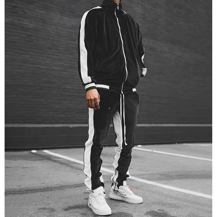 Velour Tracksuit Sweatsuit Velvet:Mens Jogging Track Suit 2 Pieces Set Zip Up Sweatshirts Jacket Pants with Pockets Image 1