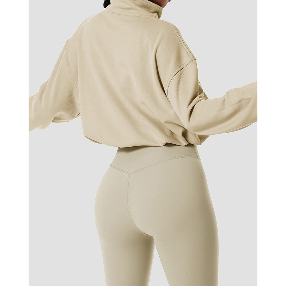 Womens Half Zip Crop Sweatshirt High Neck Long Sleeve Pullover Athletic Cropped Tops Image 2