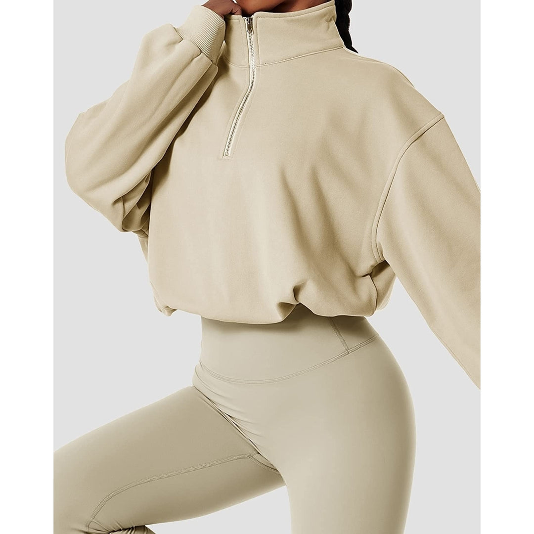 Womens Half Zip Crop Sweatshirt High Neck Long Sleeve Pullover Athletic Cropped Tops Image 6