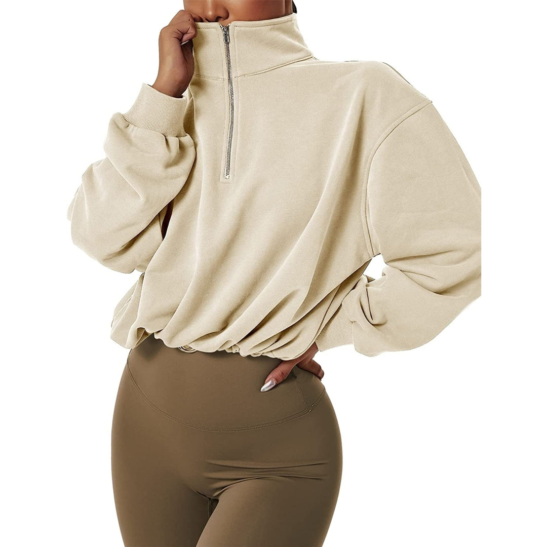 Womens Half Zip Crop Sweatshirt High Neck Long Sleeve Pullover Athletic Cropped Tops Image 7