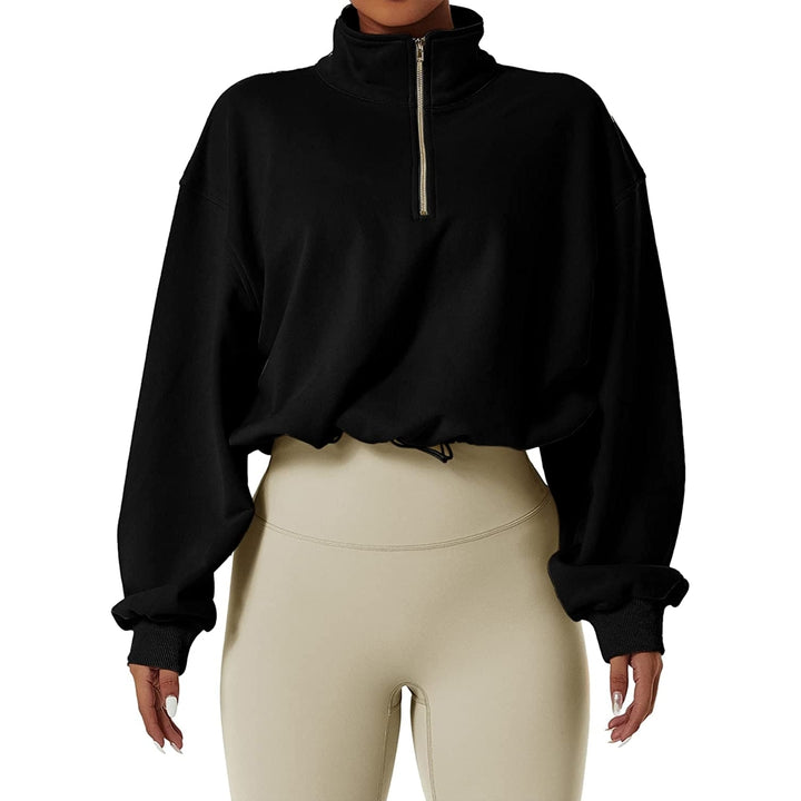 Womens Half Zip Crop Sweatshirt High Neck Long Sleeve Pullover Athletic Cropped Tops Image 8
