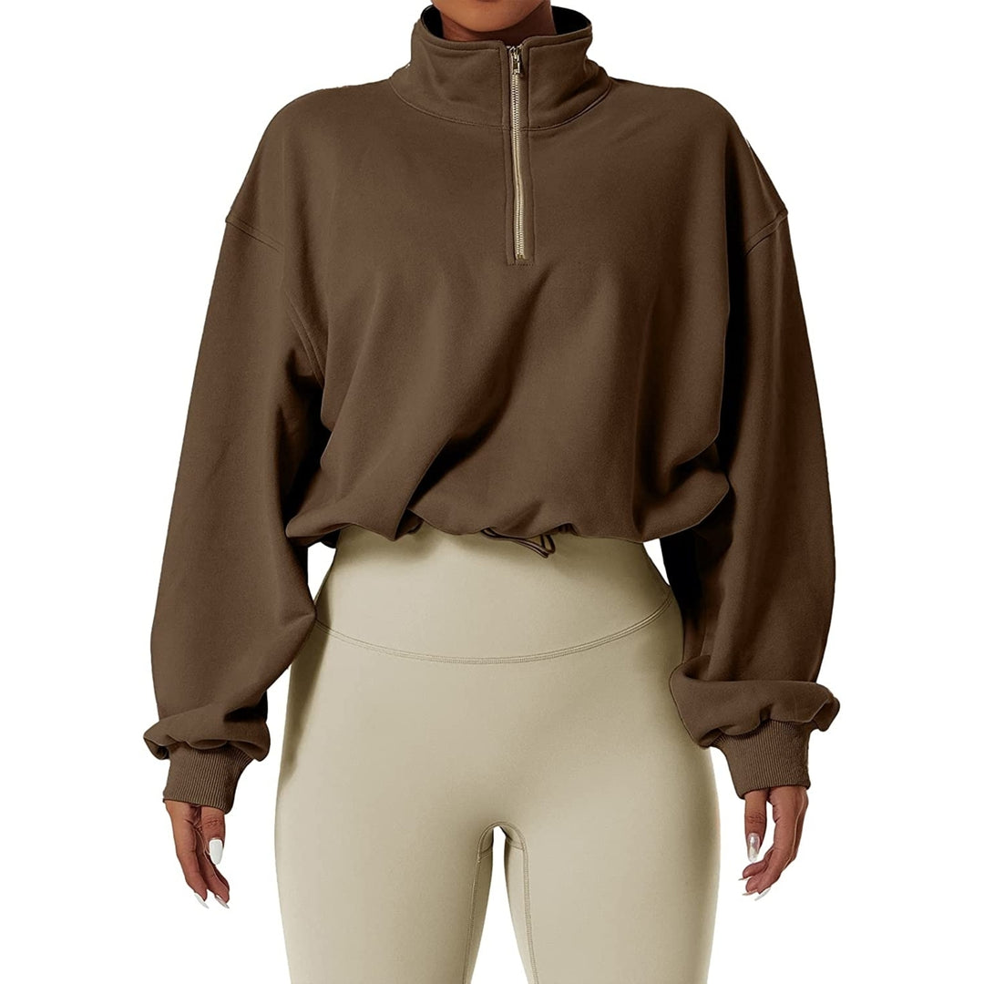 Womens Half Zip Crop Sweatshirt High Neck Long Sleeve Pullover Athletic Cropped Tops Image 10