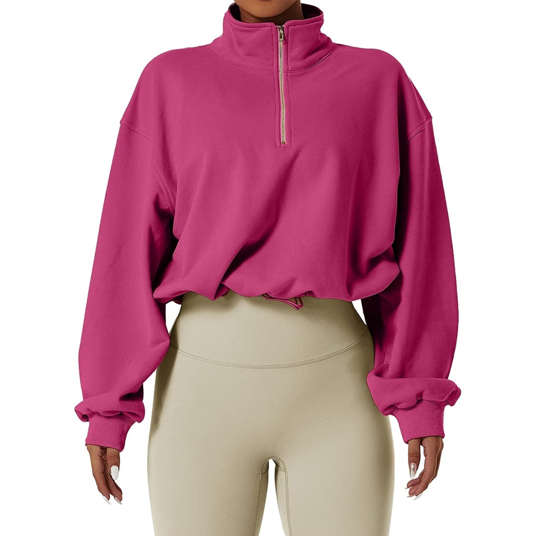 Womens Half Zip Crop Sweatshirt High Neck Long Sleeve Pullover Athletic Cropped Tops Image 11