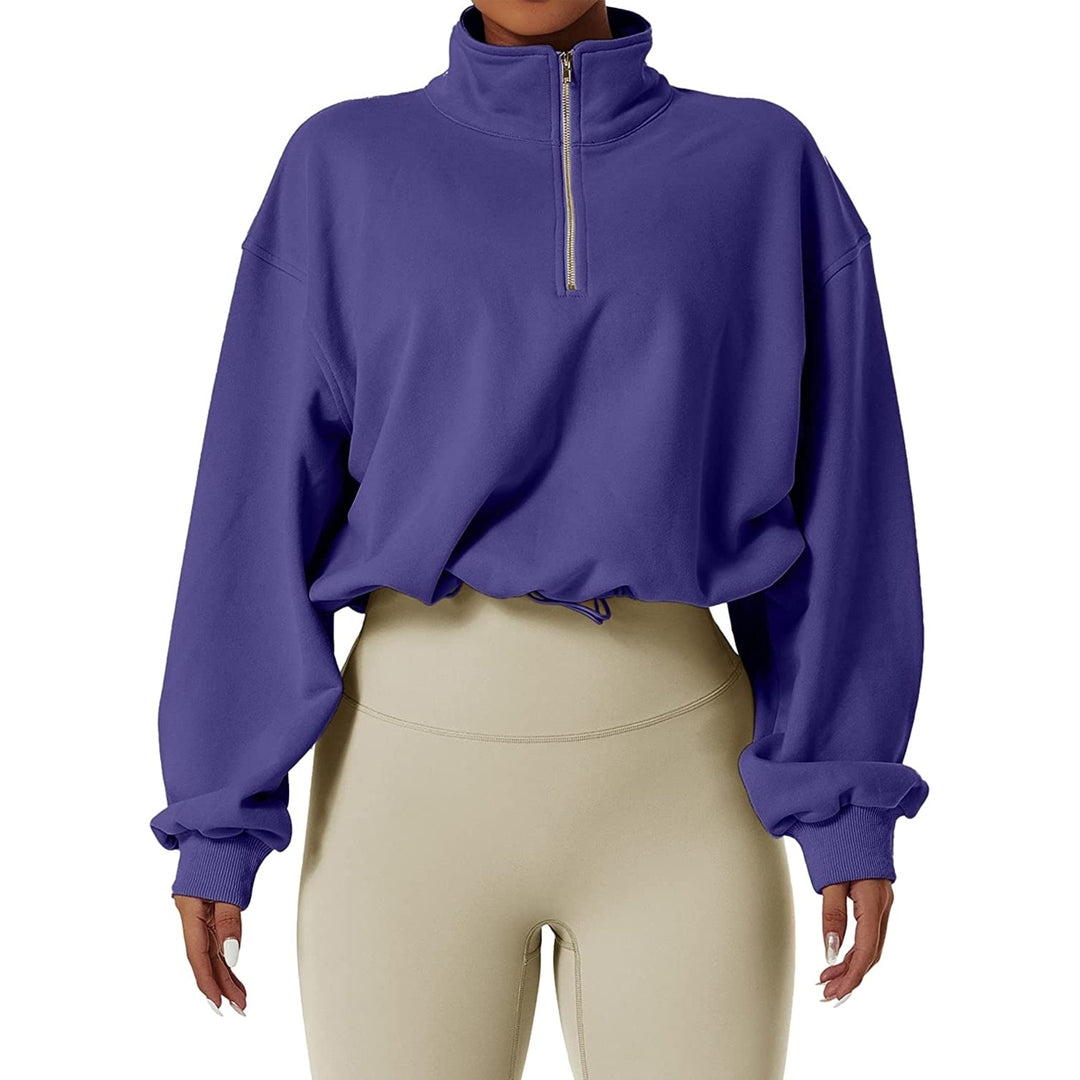Womens Half Zip Crop Sweatshirt High Neck Long Sleeve Pullover Athletic Cropped Tops Image 12