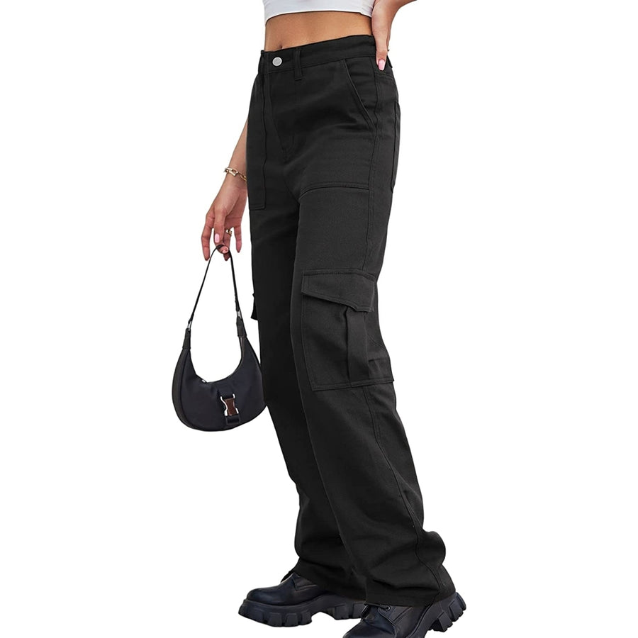High Waist Stretch Cargo Pants Women BaggyMultiple Pockets Relaxed Fit Straight Wide Leg Y2K Pant Image 1