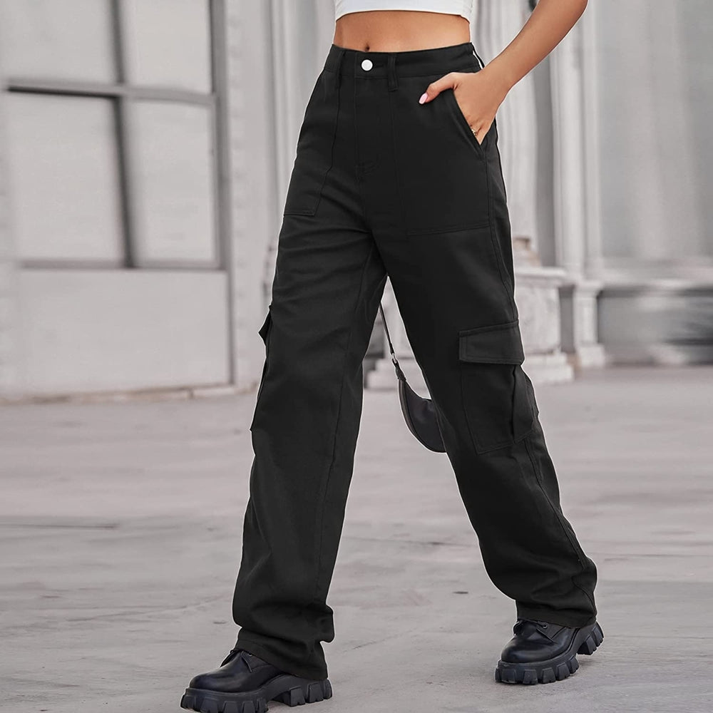 High Waist Stretch Cargo Pants Women BaggyMultiple Pockets Relaxed Fit Straight Wide Leg Y2K Pant Image 2