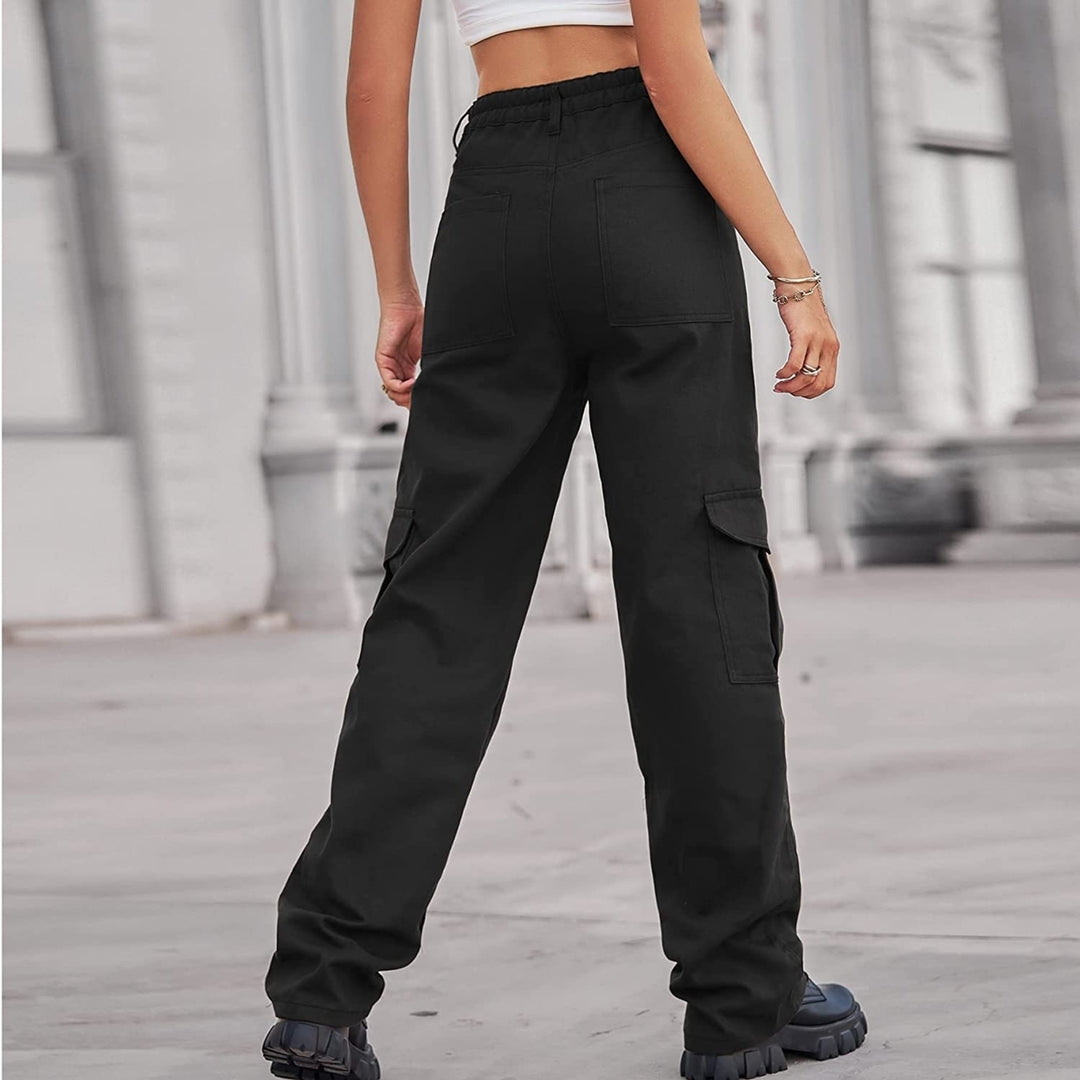High Waist Stretch Cargo Pants Women BaggyMultiple Pockets Relaxed Fit Straight Wide Leg Y2K Pant Image 4