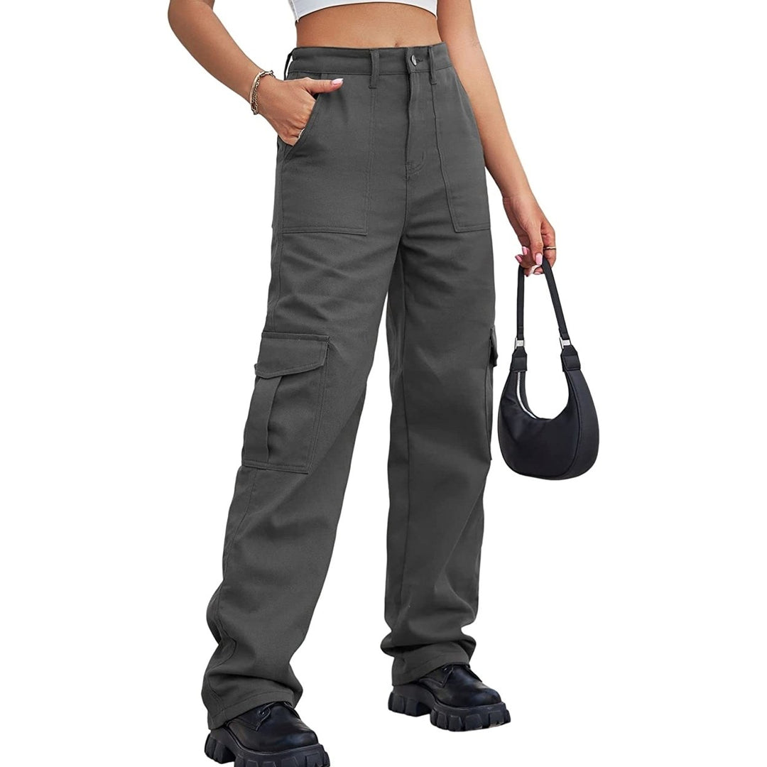 High Waist Stretch Cargo Pants Women Baggy Multiple Pockets Relaxed Fit Straight Wide Leg Y2K Pant Image 1