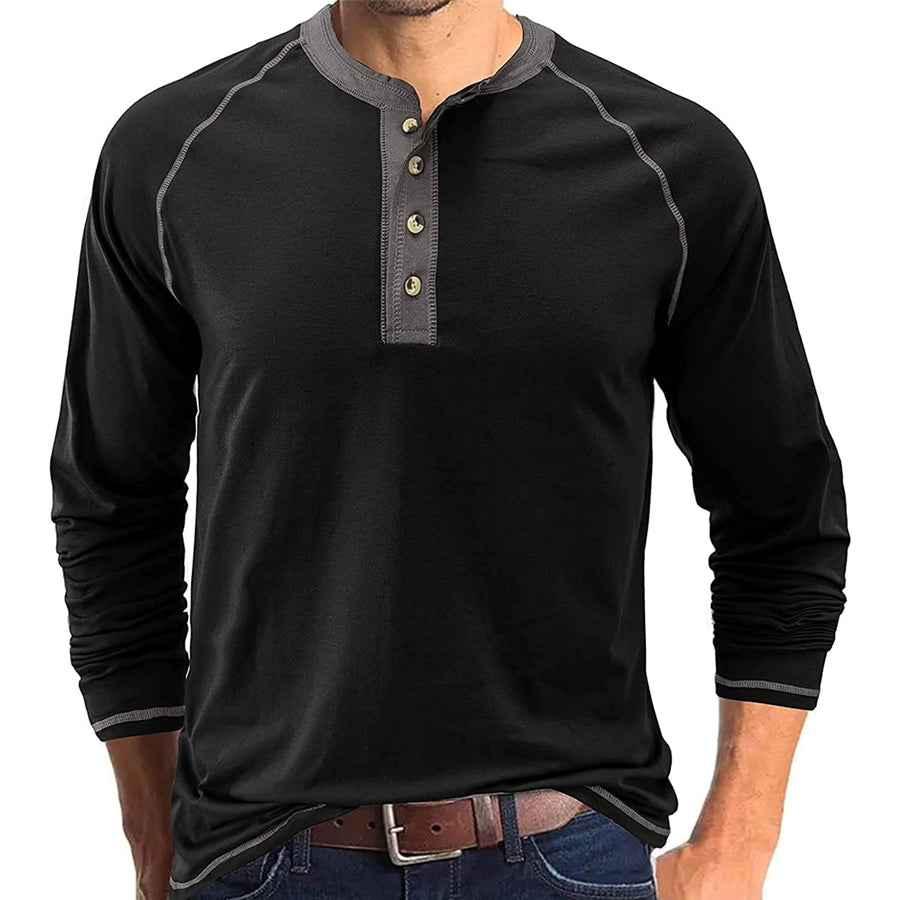 Mens Henley Shirt Long Sleeve Casual Lightweight Button Cotton Basic T-Shirt Raglan Sleeve Image 1