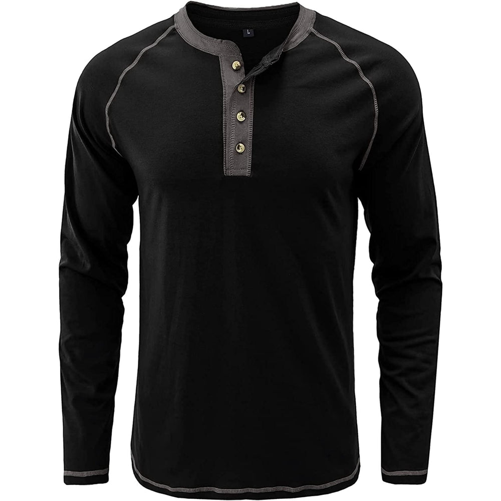 Mens Henley Shirt Long Sleeve Casual Lightweight Button Cotton Basic T-Shirt Raglan Sleeve Image 2