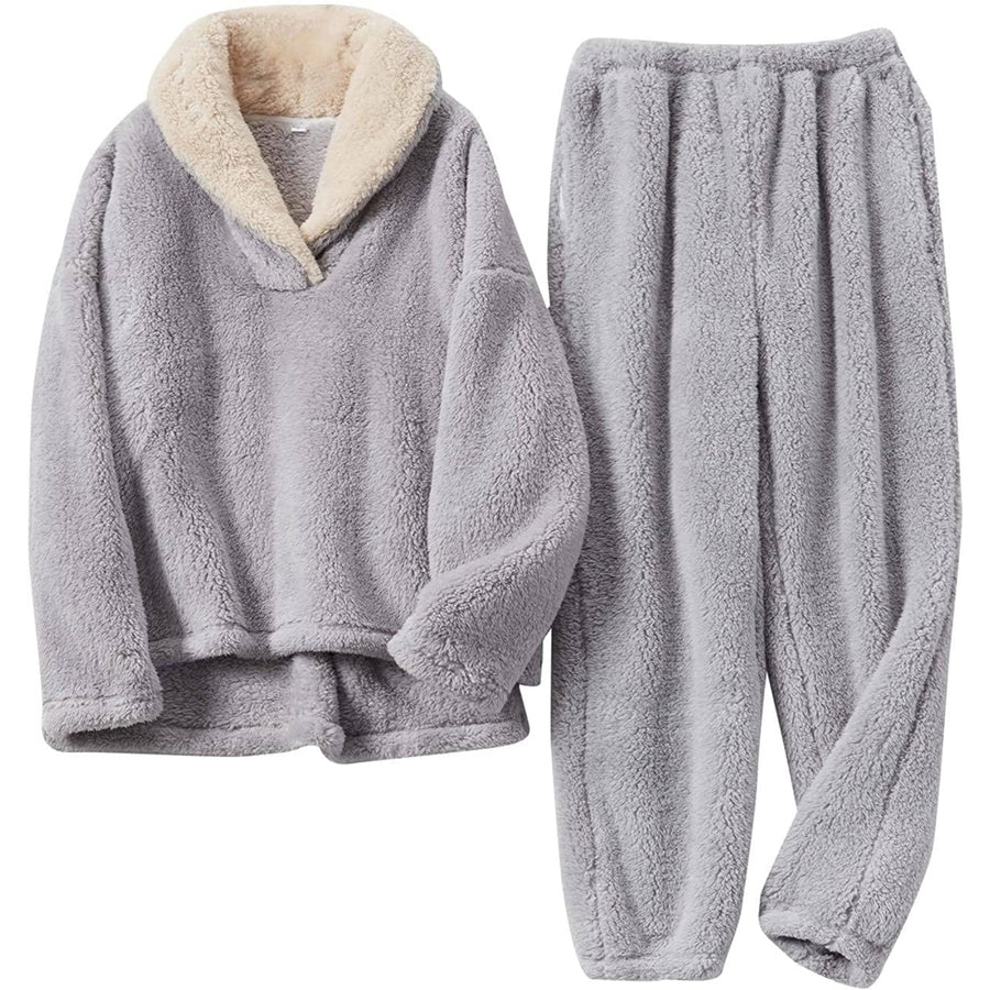 Fleece Pajamas for Women Soft Comfy Fluffy Pajamas Set Pullover Pants Loose Plush Warm Clothes for Winter Sleepwear Image 1