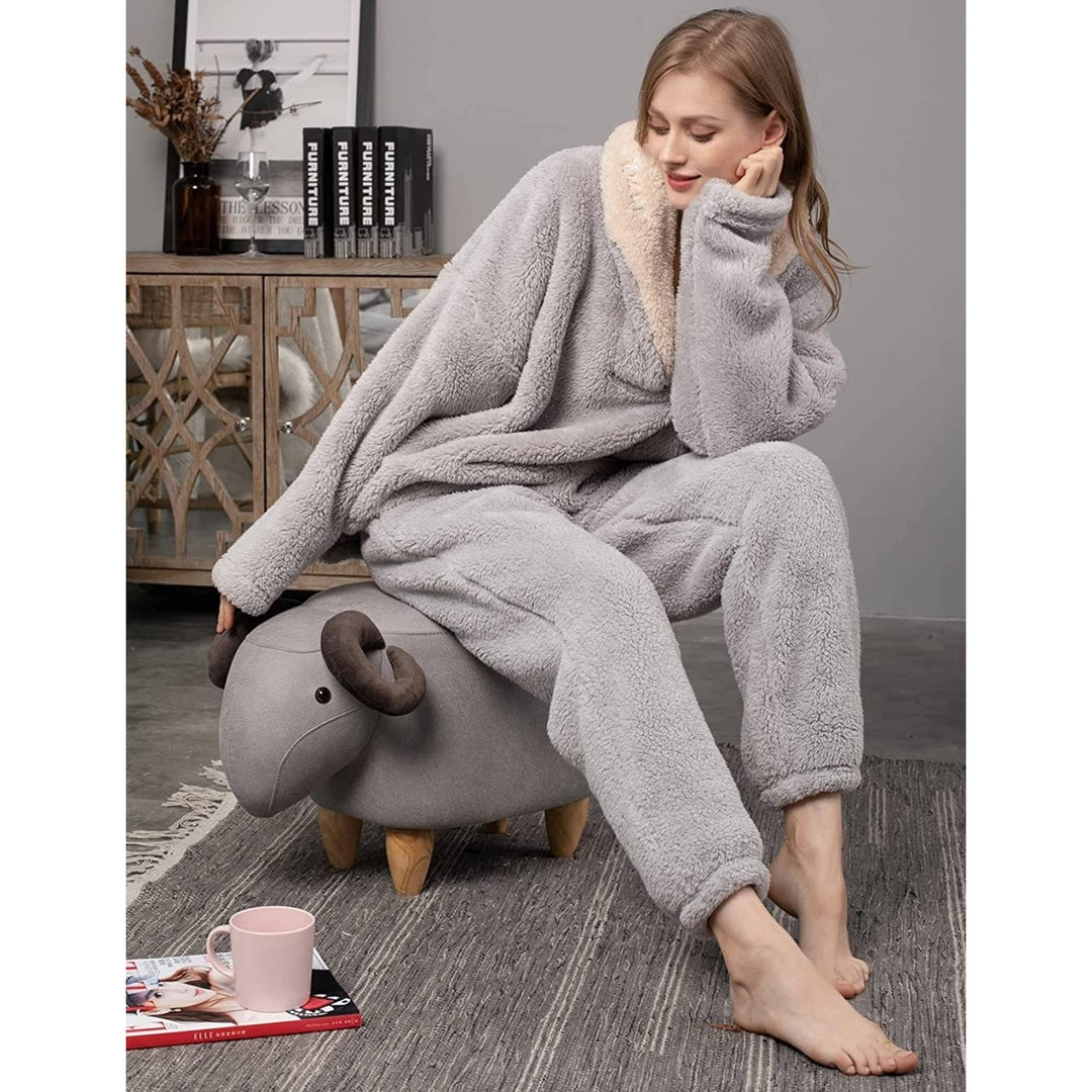 Fleece Pajamas for Women Soft Comfy Fluffy Pajamas Set Pullover Pants Loose Plush Warm Clothes for Winter Sleepwear Image 3