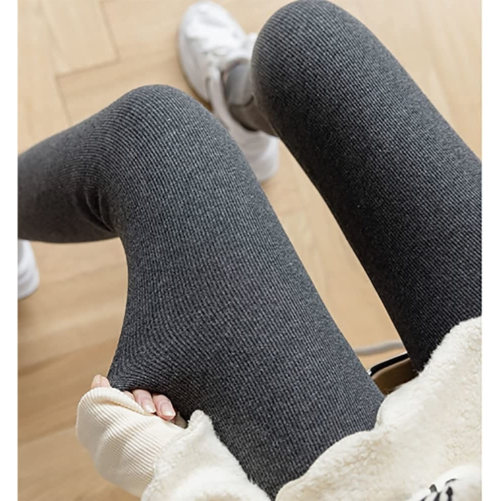 Casual Warm Winter Solid PantsSoft Clouds Fleece Leggings for Women WinterThermal Slim Lined Tights (MBlack) Image 3