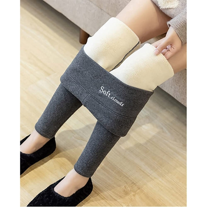 Casual Warm Winter Solid PantsSoft Clouds Fleece Leggings for Women WinterThermal Slim Lined Tights (MBlack) Image 4