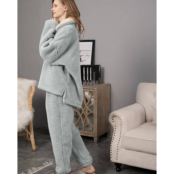 Fleece Pajamas for Women Soft Comfy Fluffy Pajamas Set Pullover Pants Loose Plush Warm Clothes for Winter Sleepwear Image 7