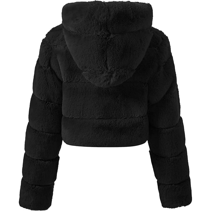 Womens Faux faux Coat Jacket Fluffy Hooded Cardigan Shaggy Long Sleeve Short Coat Outwear Image 4