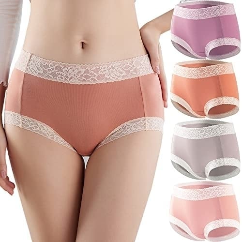 Womens Sexy Soft Cotton Underwear No Muffin Seamless Panties For Women Ladies Girls Stretch Briefs 4 Pack Image 1