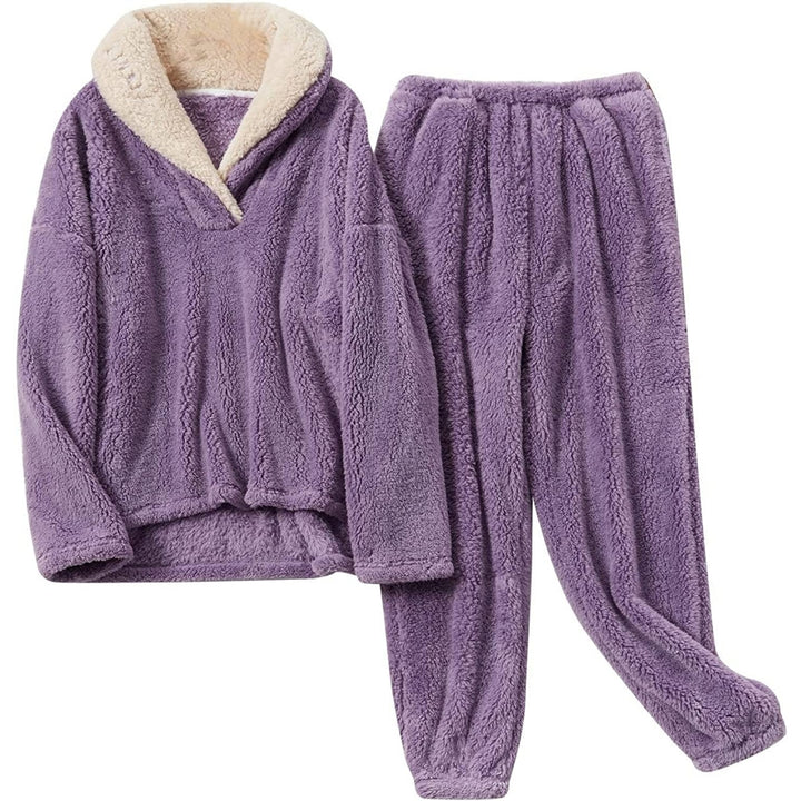 Fleece Pajamas for Women Soft Comfy Fluffy Pajamas Set Pullover Pants Loose Plush Warm Clothes for Winter Sleepwear Image 1