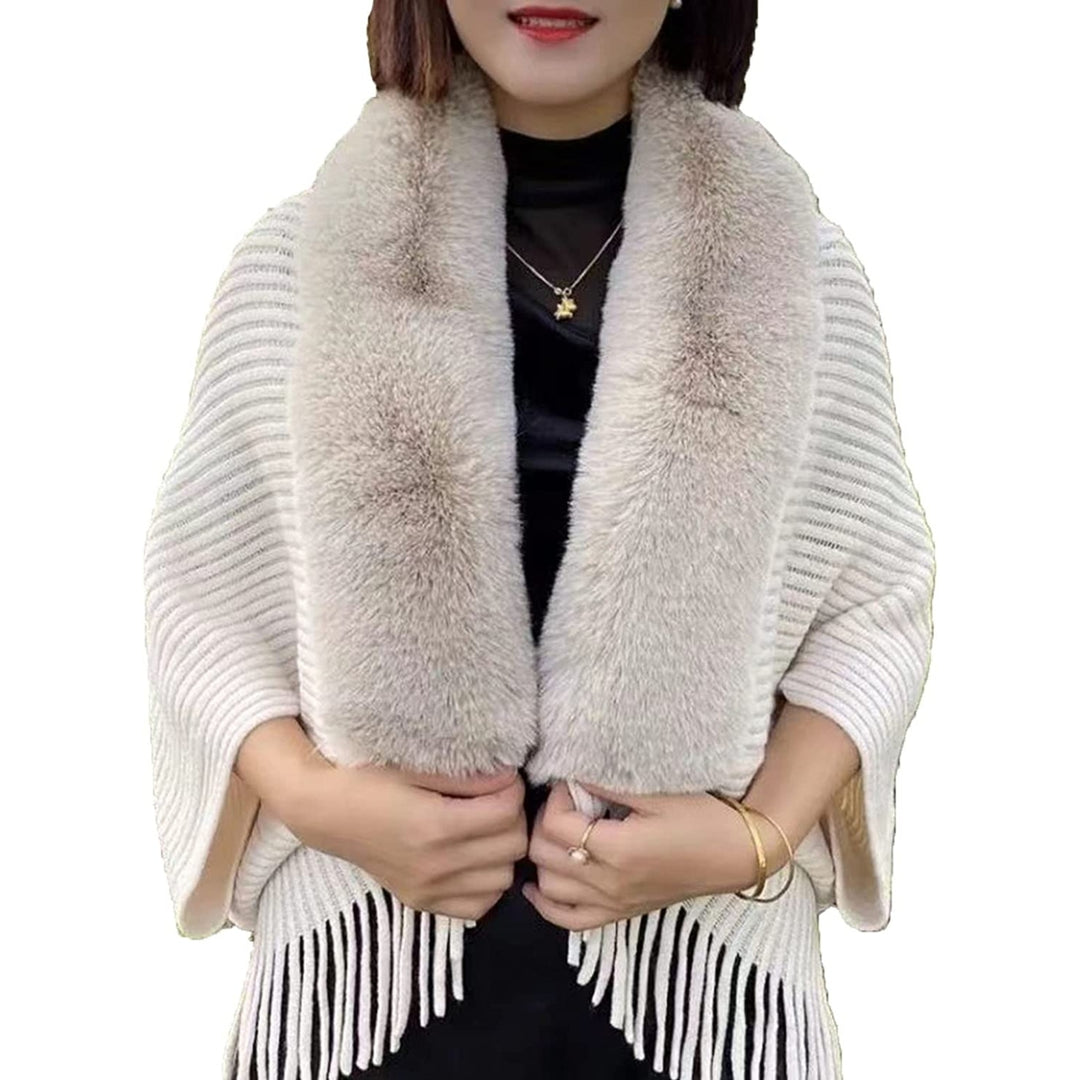 Ladies Knitted Loose Thickened Shawl Shawls and Wraps for Evening Dresses Cardigan faux Collar One Size Image 1