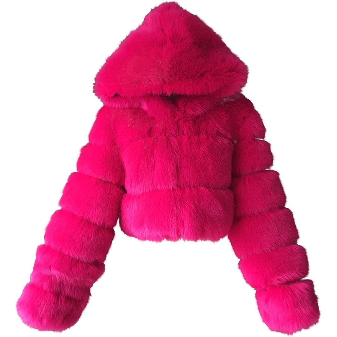 Faux faux Coat Women with Hood Cropped Bubble Coats Fleece Short Warm Jackets Plus Size Winter Coats for Women Image 7