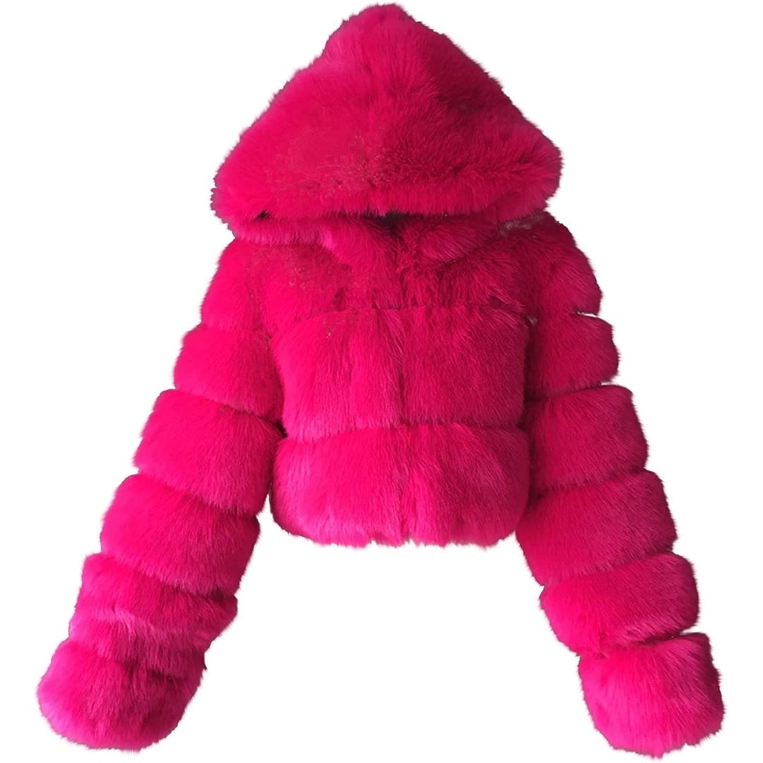 Faux faux Coat Women with Hood Cropped Bubble Coats Fleece Short Warm Jackets Plus Size Winter Coats for Women Image 1