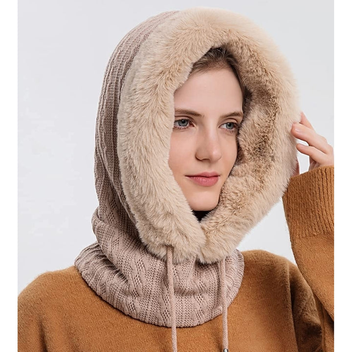 Winter Hats for Women - One Piece Faux faux Hat Scarf Warm Hooded Scarf for Cold Weather Image 4