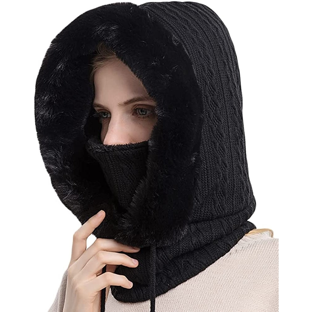 Winter Hats for Women - One Piece Faux faux Hat Scarf Warm Hooded Scarf for Cold Weather Image 6