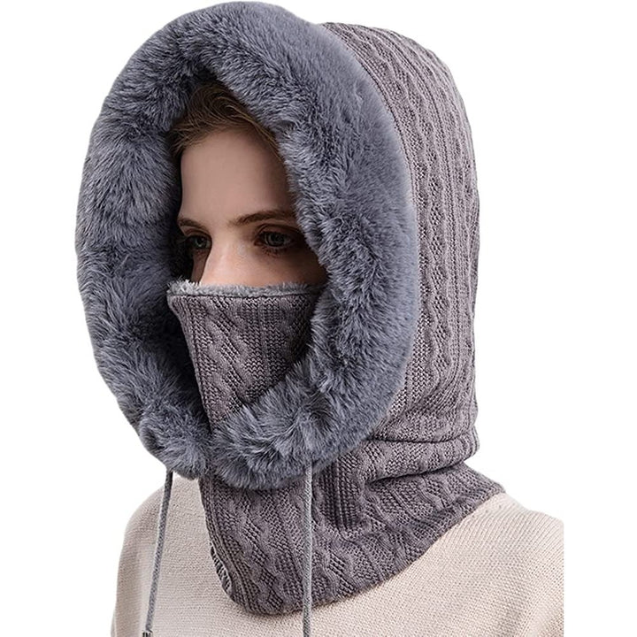 Winter Hats for Women - One Piece Faux faux Hat Scarf Warm Hooded Scarf for Cold Weather Image 1