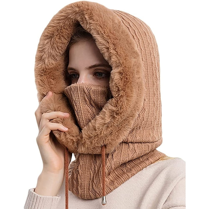 Winter Hats for Women - One Piece Faux faux Hat Scarf Warm Hooded Scarf for Cold Weather Image 8