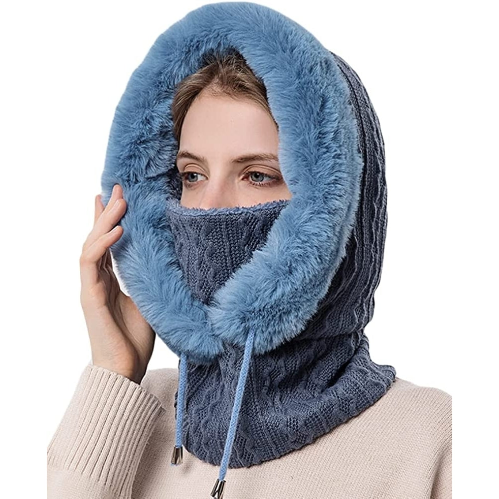 Winter Hats for Women - One Piece Faux faux Hat Scarf Warm Hooded Scarf for Cold Weather Image 9