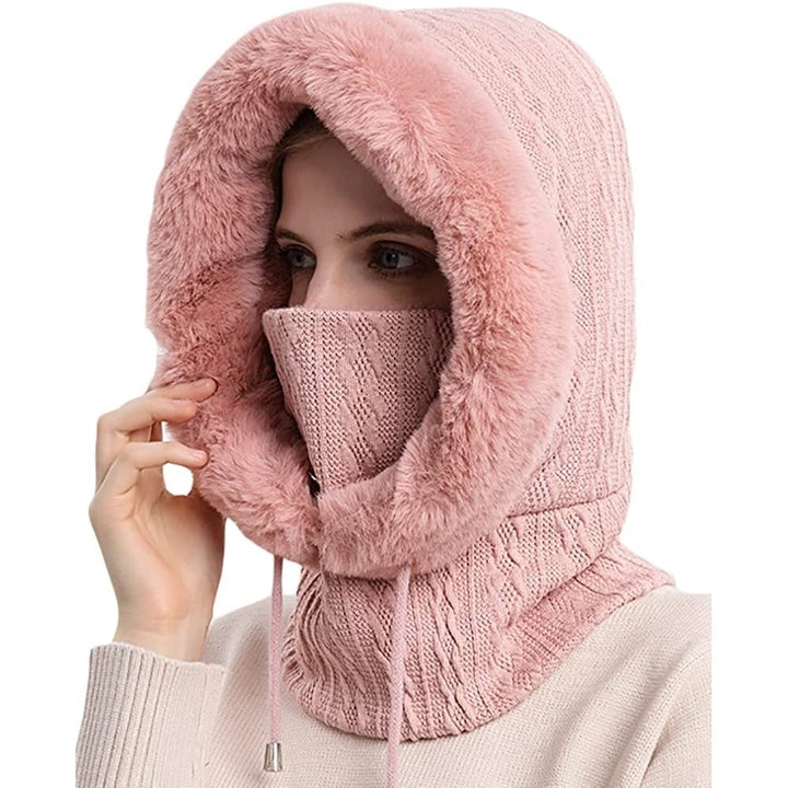 Winter Hats for Women - One Piece Faux faux Hat Scarf Warm Hooded Scarf for Cold Weather Image 1